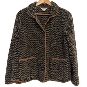 Orvis Berber Fleece Jacket Brown Black Herringbone Toggle Button Women’s Size L